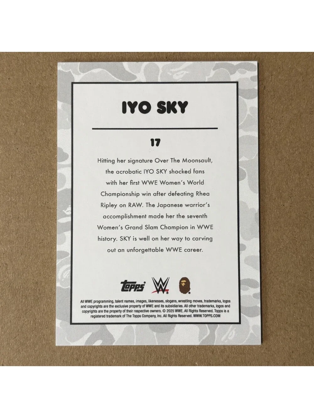 2025 Topps WWE x BAPE Iyo Sky #17 Black & White #/50